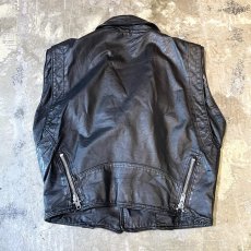 画像2: BLACK REAL LEATHER RIDERS STYLE VEST / Mens L (2)