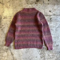 画像1: MIX COLOR GRADATION BORDER PATTERN MOCK NECK DESIGN KNIT SWEATER  / Ladies M (1)