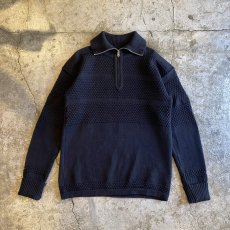 画像1: EURO HALF ZIP DESIGN BLACK COLOR KNIT SWEATER / Ladies L (1)