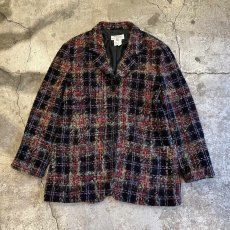 画像1: ALL OVER MIX COLOR CHECK PATTERN TWEED DESIGN JACKET / Ladies M(12) (1)