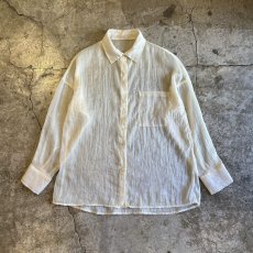 画像1: BIG 1 POCKET DESIGN SHIRRING SHEER OVER L/S SHIRT / Ladies L (1)