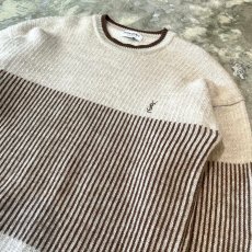 画像4: 【YVES SAINT LAURENT】LOGO EMBROIDERY PATTERN WOOL KNIT SWEATER / Mens L (4)