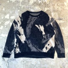 画像1: ART GRAPHIC PATTERN SHAGGY KNIT SWEATER / Mens XL (1)