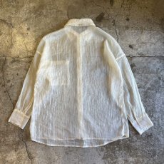 画像2: BIG 1 POCKET DESIGN SHIRRING SHEER OVER L/S SHIRT / Ladies L (2)