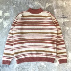 画像1: MULTI BORDER PATTERN MOCK NECK KNIT SWEATER / Mens L (1)