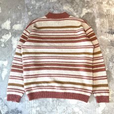 画像2: MULTI BORDER PATTERN MOCK NECK KNIT SWEATER / Mens L (2)