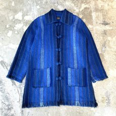 画像1: OLD MILTI STRIPE PATTERN WOOL KNIT JACKET / Mens L (1)