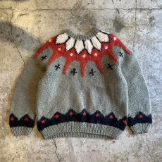 画像1: POINT PATTERN COLOR DESIGN HAND KNIT SWEATER / Ladies M (1)