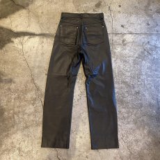 画像2: BLACK COLOR STRAIGHT LEATHER PANTS / W27 (2)