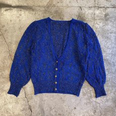 画像1: BLUE COLOR GLITTER PATTERN MIX DESIGN CARDIGAN / Ladies M (1)