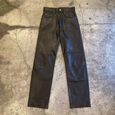 画像1: BLACK COLOR STRAIGHT LEATHER PANTS / W27 (1)