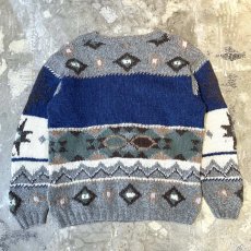 画像2: NATIVE GRAPHIC PATTERN WOOL KNIT SWEATER / Mens L (2)