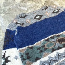 画像9: NATIVE GRAPHIC PATTERN WOOL KNIT SWEATER / Mens L (9)