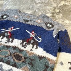 画像4: NATIVE GRAPHIC PATTERN WOOL KNIT SWEATER / Mens L (4)