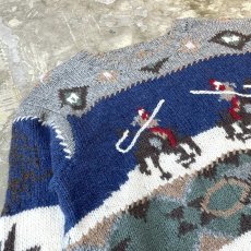 画像3: NATIVE GRAPHIC PATTERN WOOL KNIT SWEATER / Mens L (3)