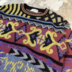 画像4: ALL OVER ARTISTIC PATTERN KNIT SWEATER / Mens L (4)