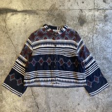 画像1: NATIVE PATTERN CUT OFF STAND COLLAR SHIRT / Ladies M (1)