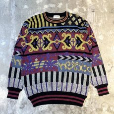 画像1: ALL OVER ARTISTIC PATTERN KNIT SWEATER / Mens L (1)