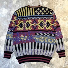 画像2: ALL OVER ARTISTIC PATTERN KNIT SWEATER / Mens L (2)