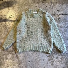 画像1: 2 COLOR PATTERN CHAIN STITCH DESIGN KNIT SWEATER / Ladies L (1)