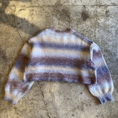 画像2: MULTI BORDER CUT OFF SHORT DESIGN KNIT SWEATER / Ladies M (2)