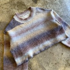 画像3: MULTI BORDER CUT OFF SHORT DESIGN KNIT SWEATER / Ladies M (3)