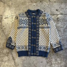 画像1: ALL OVER NORDIC PATTERN SILVER HOOK UP DESIGN KNIT CARDIGAN / Ladies M(42) (1)