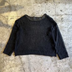 画像1: BLACK COLOR BOAT NECK DESIGN LOWGAUGE KNIT TOPS / Ladies L (1)