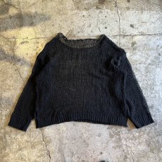 画像2: BLACK COLOR BOAT NECK DESIGN LOWGAUGE KNIT TOPS / Ladies L (2)