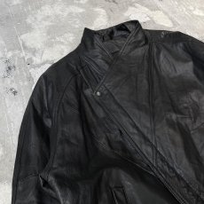 画像4: BLACK REAL LEATHER HI-NECK ZIP UP JACKET / Mens XL (4)