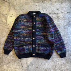 画像1: MIX COLOR MULCH BORDER PATTERN DESIGN KNIT CARDIGAN / Ladies L (1)