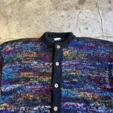 画像9: MIX COLOR MULCH BORDER PATTERN DESIGN KNIT CARDIGAN / Ladies L (9)