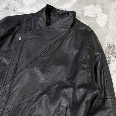 画像5: BLACK REAL LEATHER HI-NECK ZIP UP JACKET / Mens XL (5)