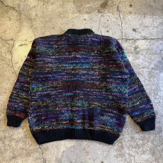 画像2: MIX COLOR MULCH BORDER PATTERN DESIGN KNIT CARDIGAN / Ladies L (2)