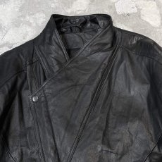 画像12: BLACK REAL LEATHER HI-NECK ZIP UP JACKET / Mens XL (12)