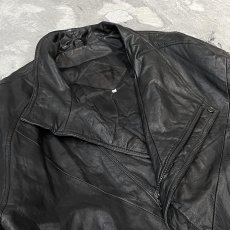 画像10: BLACK REAL LEATHER HI-NECK ZIP UP JACKET / Mens XL (10)