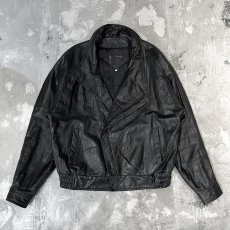 画像2: BLACK REAL LEATHER HI-NECK ZIP UP JACKET / Mens XL (2)