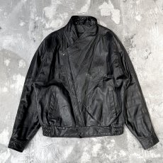 画像1: BLACK REAL LEATHER HI-NECK ZIP UP JACKET / Mens XL (1)