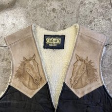 画像6: HORSE TRANSFER EMBOSSING DESIGN LINER BOA LEATHER VEST / Ladies L(40) (6)