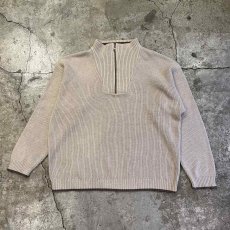 画像1: BEIGE COLOR HALF ZIP DESIGN RIB COTTON KNIT L/S TOPS / Ladies L(M) (1)