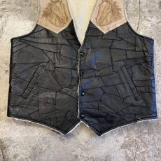 画像7: HORSE TRANSFER EMBOSSING DESIGN LINER BOA LEATHER VEST / Ladies L(40) (7)