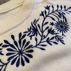 画像5: POINT FLORAL EMBROIDERY DESIGN KNIT SWEATER / Ladies L (5)