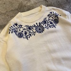 画像3: POINT FLORAL EMBROIDERY DESIGN KNIT SWEATER / Ladies L (3)