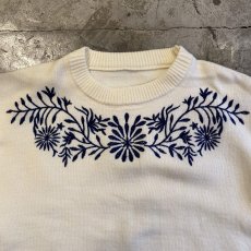 画像4: POINT FLORAL EMBROIDERY DESIGN KNIT SWEATER / Ladies L (4)