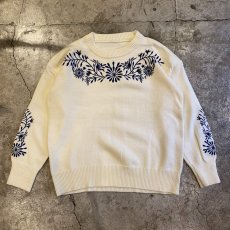 画像1: POINT FLORAL EMBROIDERY DESIGN KNIT SWEATER / Ladies L (1)