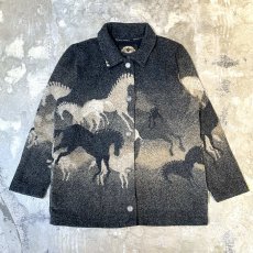 画像1: MONOTONE HORSE GRAPHIC PATTERN SHIRT JACKET / Mens L (1)