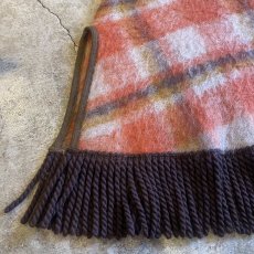 画像5: CHECK PATTERN MOHAIR WOOL FRINGE DESIGN PONCHO / Ladies M (5)