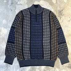 画像1: ALL OVER PATTERN HALF ZIP KNIT SWEATER / Mens XL (1)