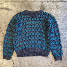 画像1: MESH DESIGN BICOLOR BORDER KNIT SWEATER / Ladies L (1)