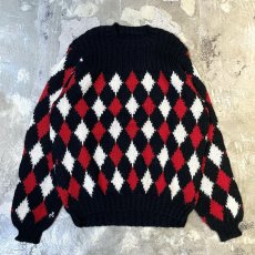 画像1: RHOMBUS PATTERN SWITCHED KNIT SWEATER / Mens XL (1)